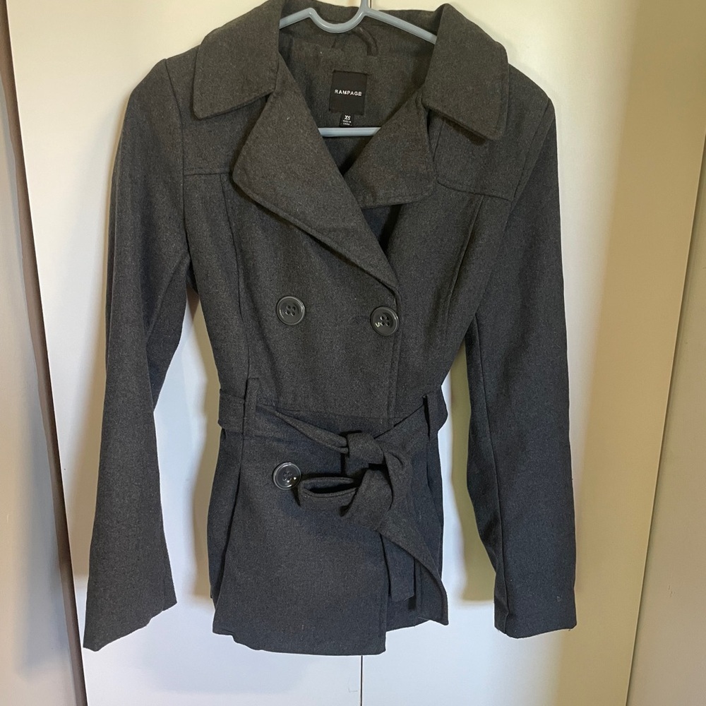 Rampage Women's Charcoal Double-Breasted Pea Coat